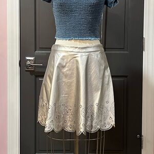 Imperfect Silver Vegan Leather Skirt with Laser-Cut Hem